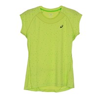 Asics camiseta entrenamiento manga corta mujer Asics CAPSLEEVE TOP (L2) VE vista frontal Asics camiseta entrenamiento manga corta mujer Asics CAPSLEEVE TOP (L2) VE vista frontal