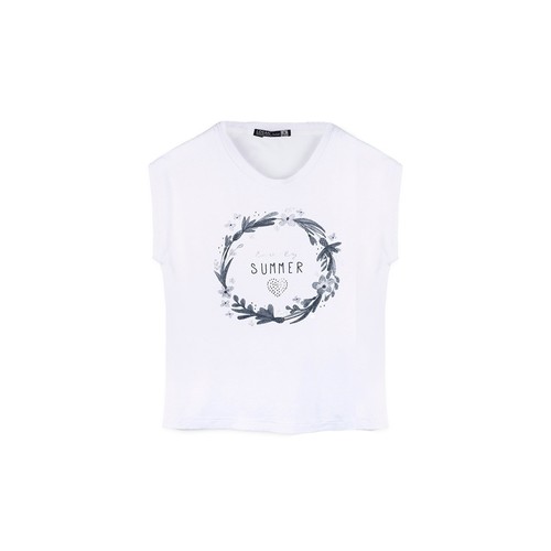 LOSAN CAMISETA KNITTED CREPE & POLYCHIFFON blanco