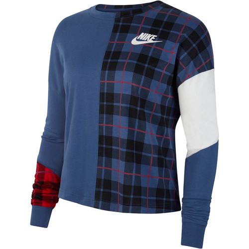 NIKE W NSW TOP LS PLAID azul