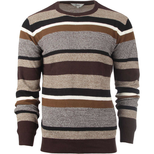 SOLID KNIT - FIRTH O-NECK STRIPE marron