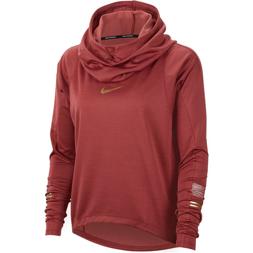 NIKE W NK TOP LS GLAM MIDLAYER marron