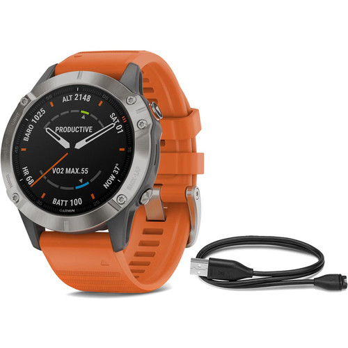 GARMIN FENIX 6 SAPPHIRE TI GRAY W/ORANGE BAND