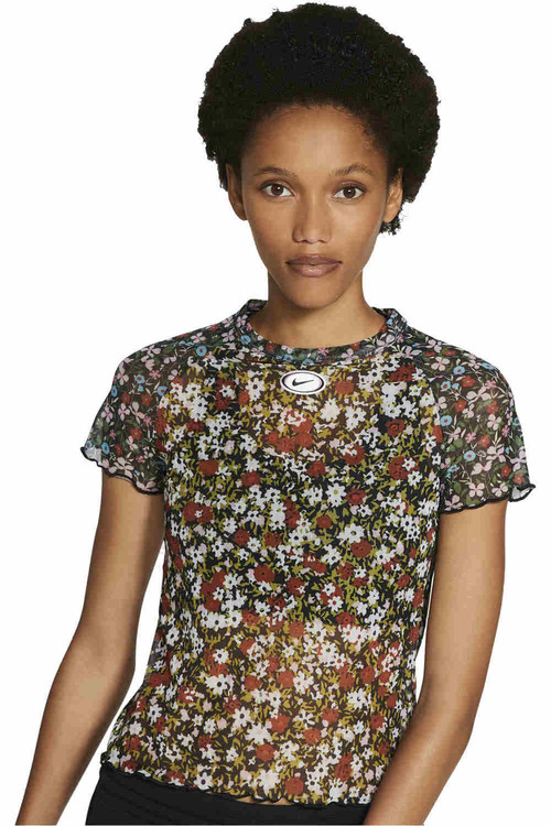 NIKE W NSW TOP SS MESH AOP FEMME naranja