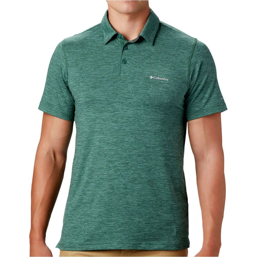 Columbia camiseta montaña manga corta hombre Columbia Tech Trail Polo vista detalle Columbia camiseta montaña manga corta hombre Columbia Tech Trail Polo vista detalle