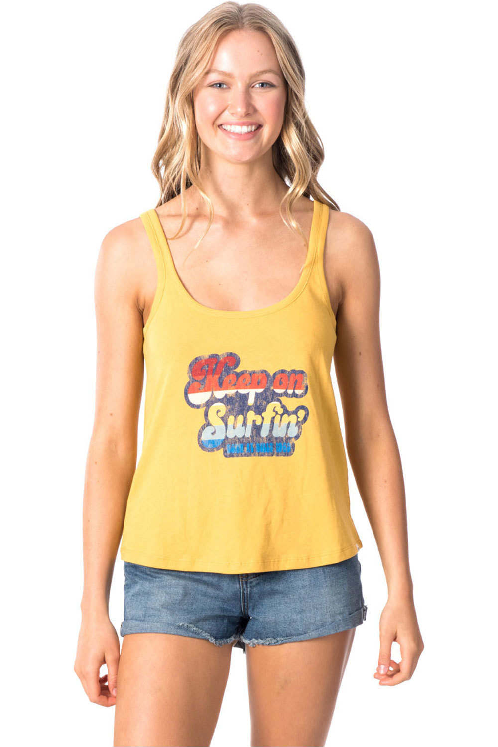 Rip Curl camiseta tirantes mujer Rip Curl KEEP ON SURFIN TANK vista frontal Rip Curl camiseta tirantes mujer Rip Curl KEEP ON SURFIN TANK vista frontal