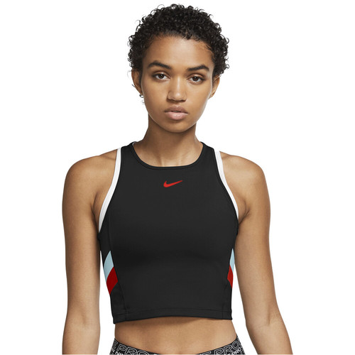 NIKE W NK CLRBK STRIPE CROP TANK negro