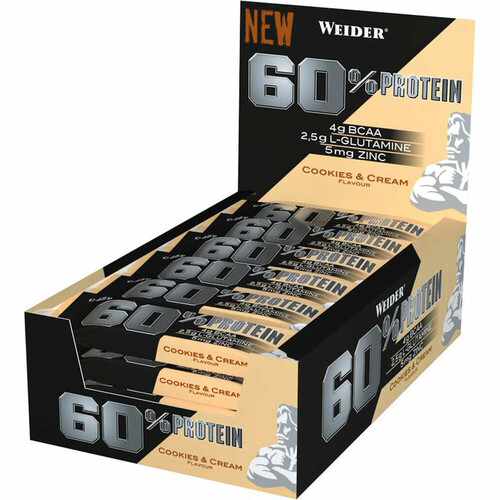 WEIDER CAJA 60% PROTEIN BAR COOKIES&CREAM 24UDS