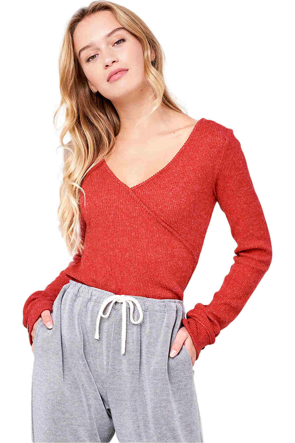 Rip Curl camiseta manga larga mujer Rip Curl COSY LS V TEE RO vista frontal Rip Curl camiseta manga larga mujer Rip Curl COSY LS V TEE RO vista frontal