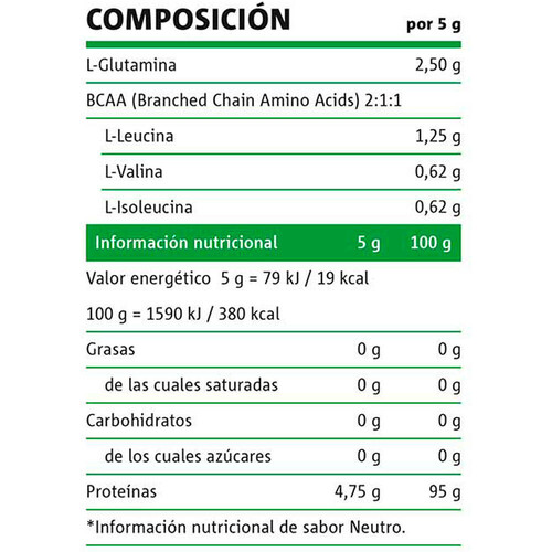 NEO PROLINE L-GLUTAMINE + BCAA LIMON 300 G
