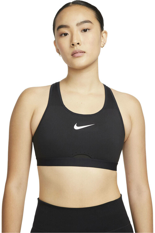 NIKE W NK DF SWSH HS BRA negro