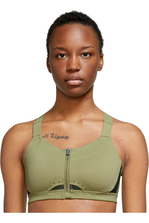 NIKE W NK DF ALPHA ZIP-FRONT BRA verde