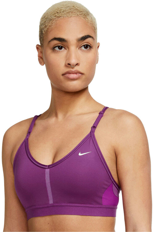 NIKE W NK DF INDY V-NECK BRA morado