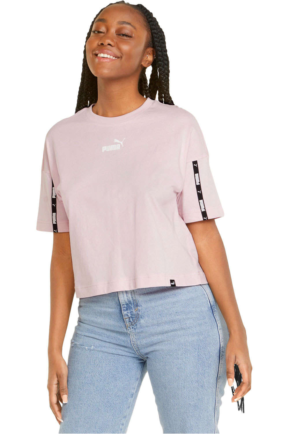 Puma camiseta manga corta mujer Puma Puma Power Tape Crop vista frontal Puma camiseta manga corta mujer Puma Puma Power Tape Crop vista frontal