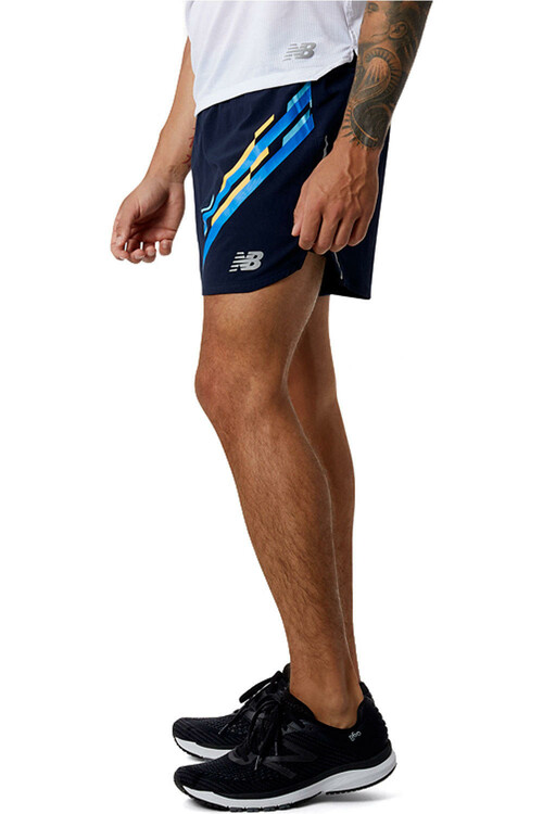 NEW BALANCE LONDON EDITION GRAPHIC IMPACT RUN 5 INCH SHORT azul