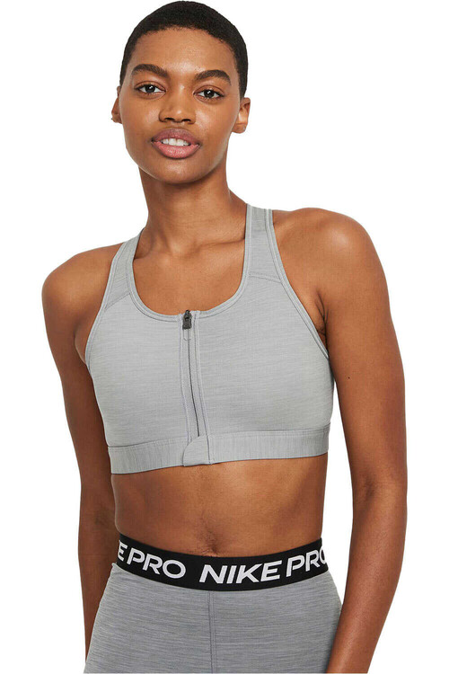 NIKE W NK DF SWSH ZIP FRONT BRA gris