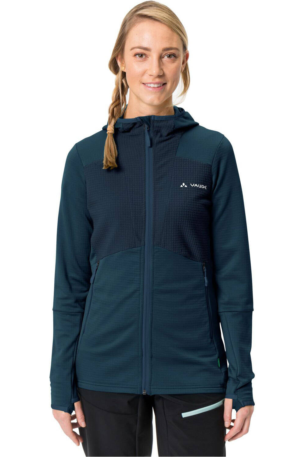 Vaude forro polar mujer Vaude Women's Monviso Hooded Grid Fleece Jacket vista frontal Vaude forro polar mujer Vaude Women's Monviso Hooded Grid Fleece Jacket vista frontal