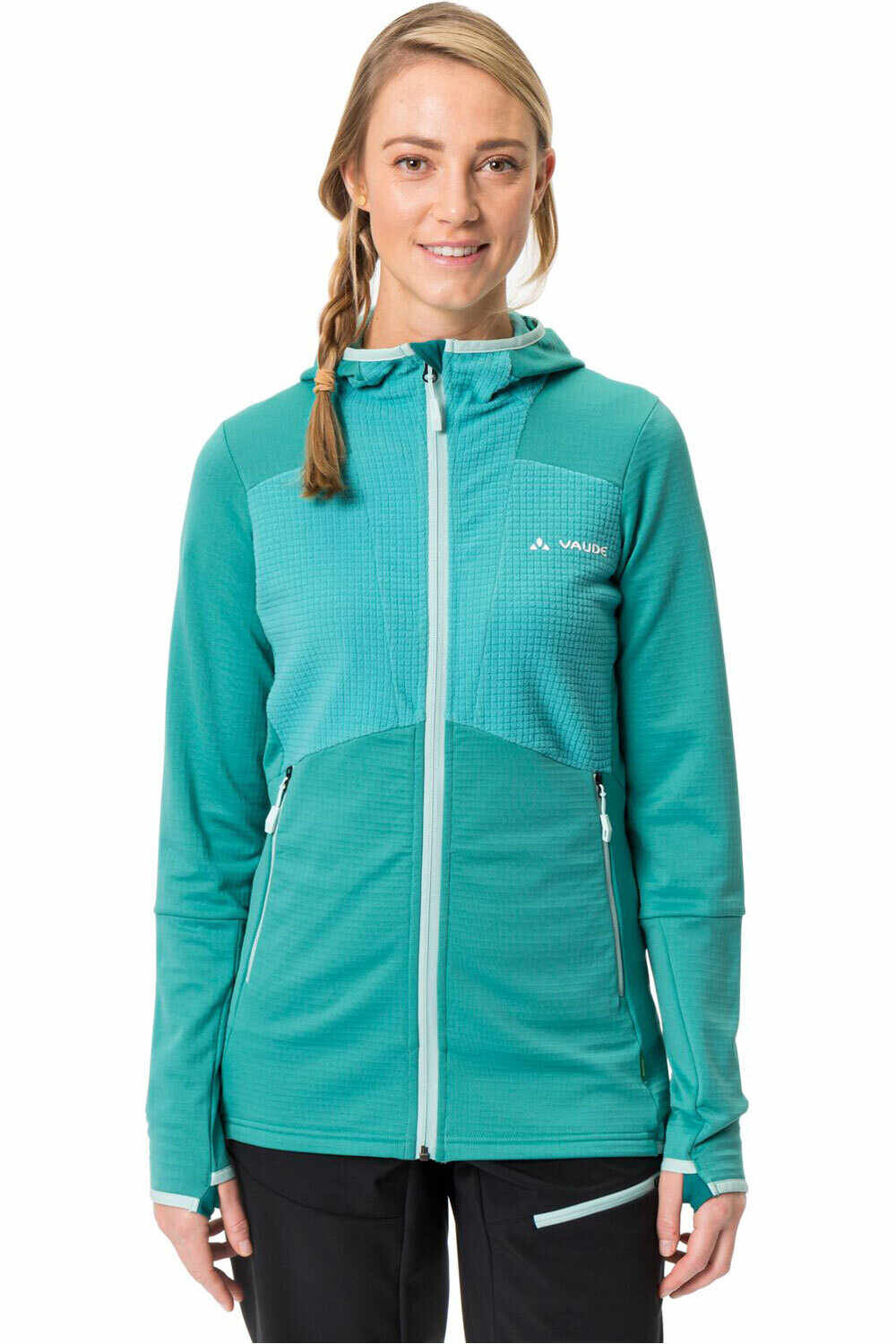 Vaude forro polar mujer Vaude Women's Monviso Hooded Grid Fleece Jacket vista frontal Vaude forro polar mujer Vaude Women's Monviso Hooded Grid Fleece Jacket vista frontal